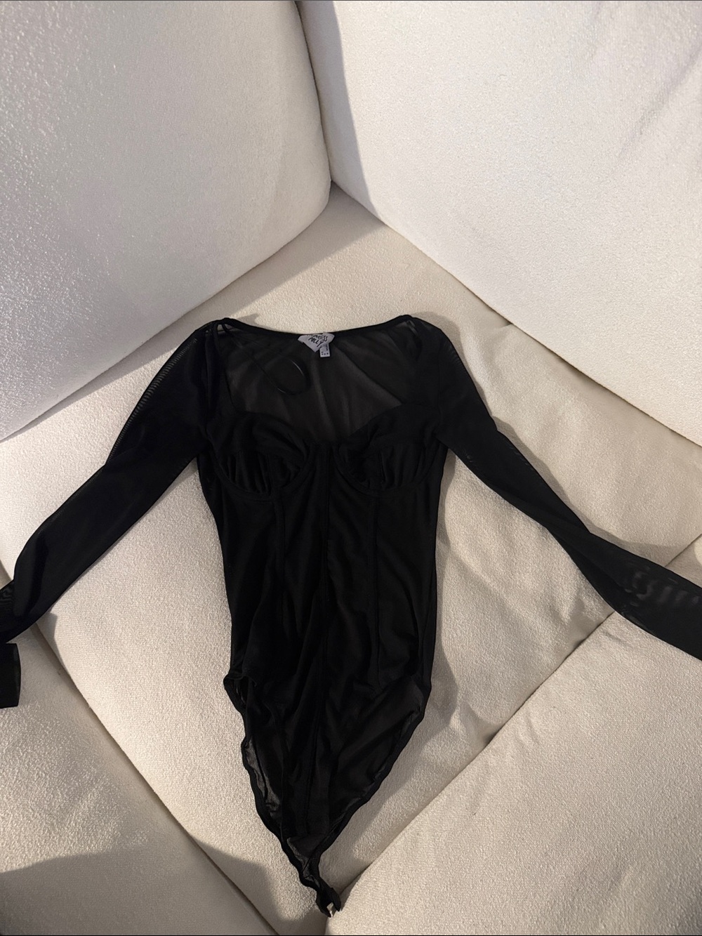 Black Long-Sleeve Mesh Bodysuit - Women Intimates